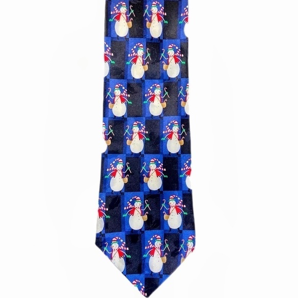 🎄 HALLMARK || Holiday Tradition Silk Snowman Plaid Necktie- - Picture 4 of 5